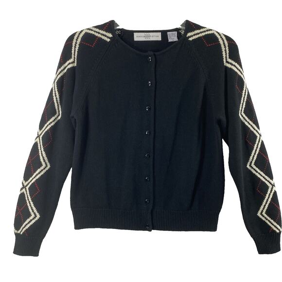 Vintage Marisa Christina Preppy Sweater Womens Small Cardigan Black Red White - Picture 1 of 11